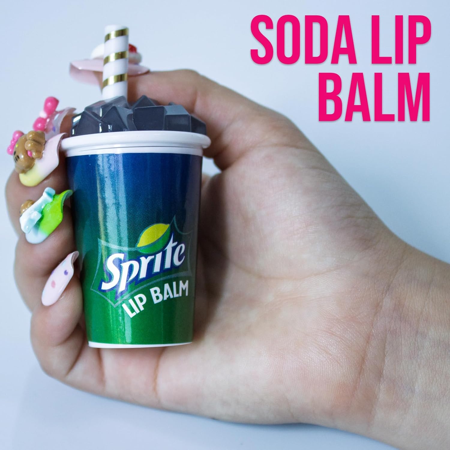 Bundle Soda POP Flavored Lip Balm Set of 3 Cola, Sprite & Fanta Cup Shaped Collection Chapped Lips, Moisturizing, Nourishing Novelty/Party Favors For Girls, Teens, Women Ages 3+