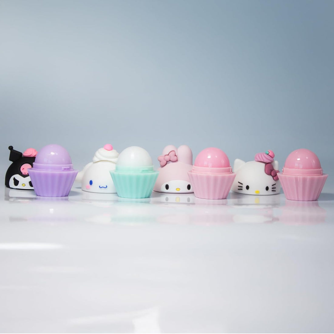 Kawaii Cupcake Scented Lip Balm Set, Hello Kitty &amp; Friends Characters, 4 Pack, Moisturizing Formula