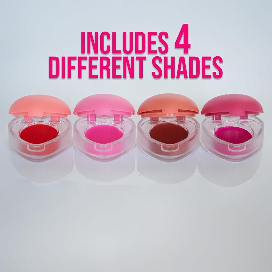 Heart Shaped Cream Cheek Balm, Set of 4, Multi-Use for Eyes, Cheeks, Lips with Brush, Natural Dewy Finish
