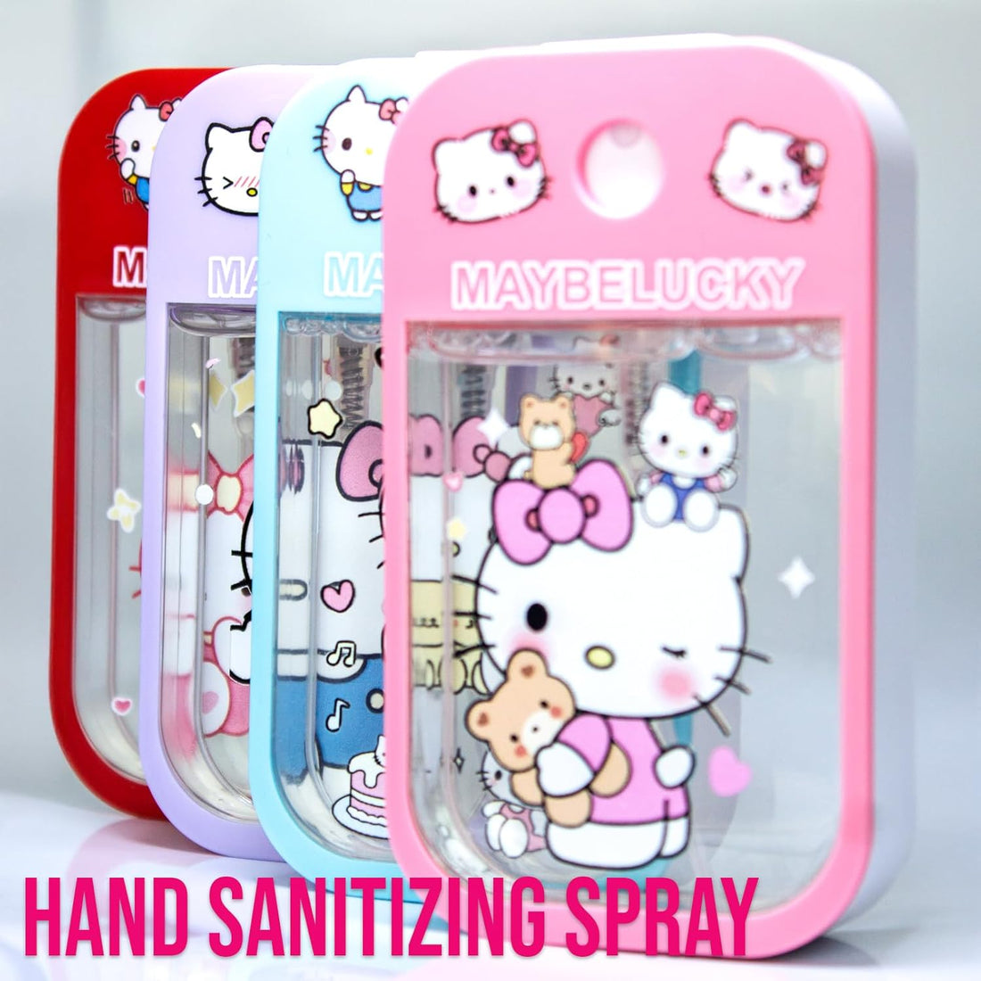 Bundle Kitty Set of 4 Hydrating Deodorizing Antibacterial Hand Sanitizer Spray Mist Non-Drying Compact Travel/Pocket Friendly Cute Kawaii Kitty Bundle For Women, Girls, Teens