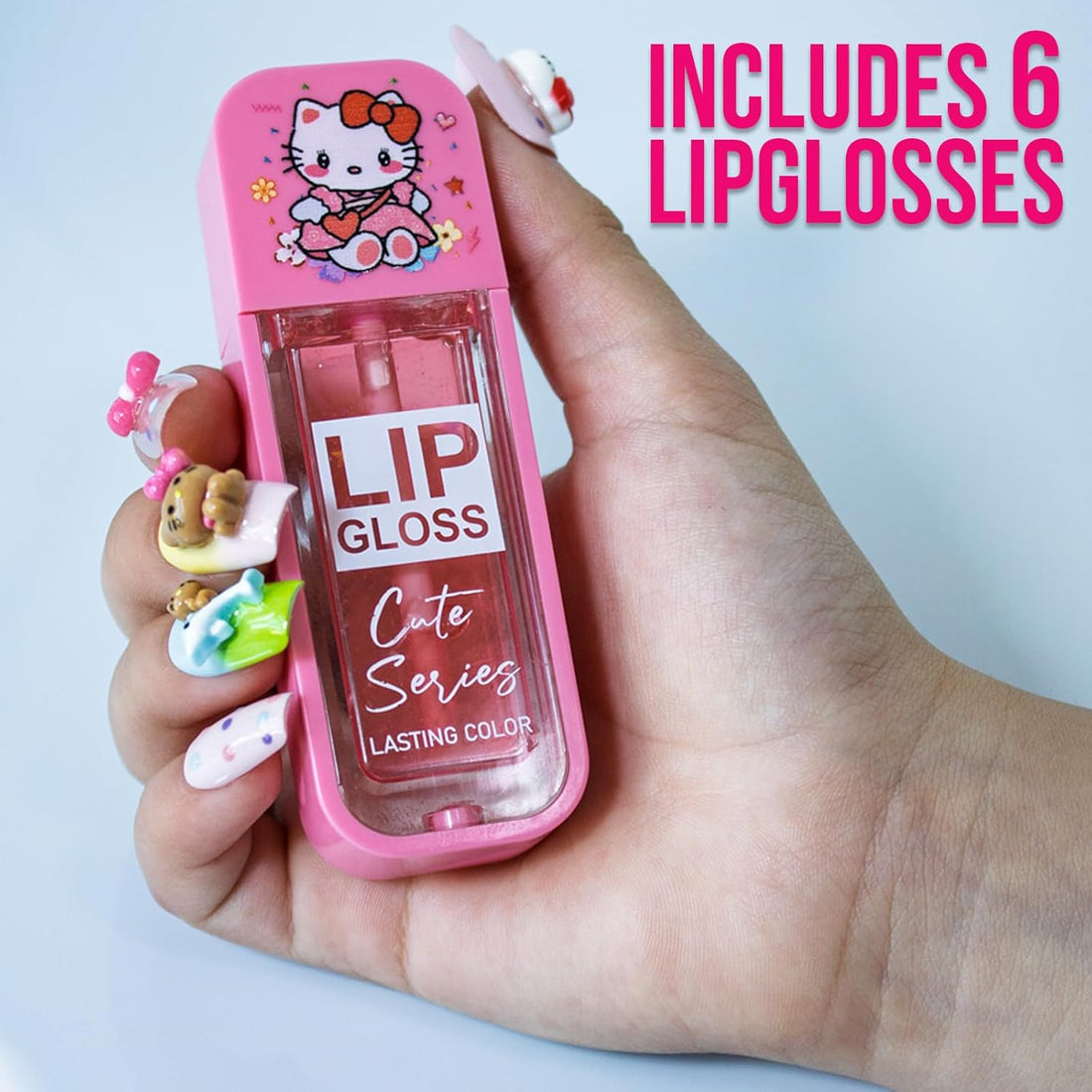 Bundle Cute Kawaii Hello Kitty Set of 6 Magic Mood Lip Gloss, PH activated color changing Scented Long Lasting Color, Non-Sticky Gifts, Party Favors Girls, Women, Teens