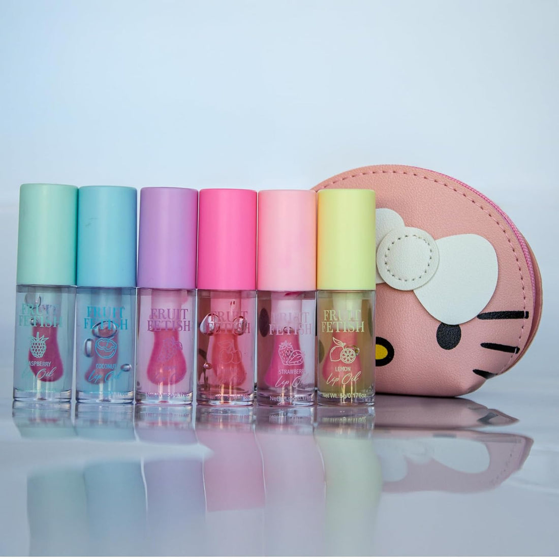Bundle HelloKitty, Melody Kawaii Makeup Bag with 6 Cute Lip Gloss Set, Color Changing Moisturizing Lip Oil, Fruit Scented, Travel Size Cosmetic/Coin Purse Women, Teens, Girls