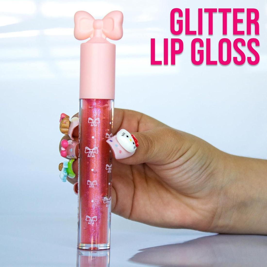 Kawaii Makeup Bag with 6 Pink Lip Gloss Set, Color Changing Moisturizing Lip Oil, Fruit Scented, Travel Size Cosmetic Purse