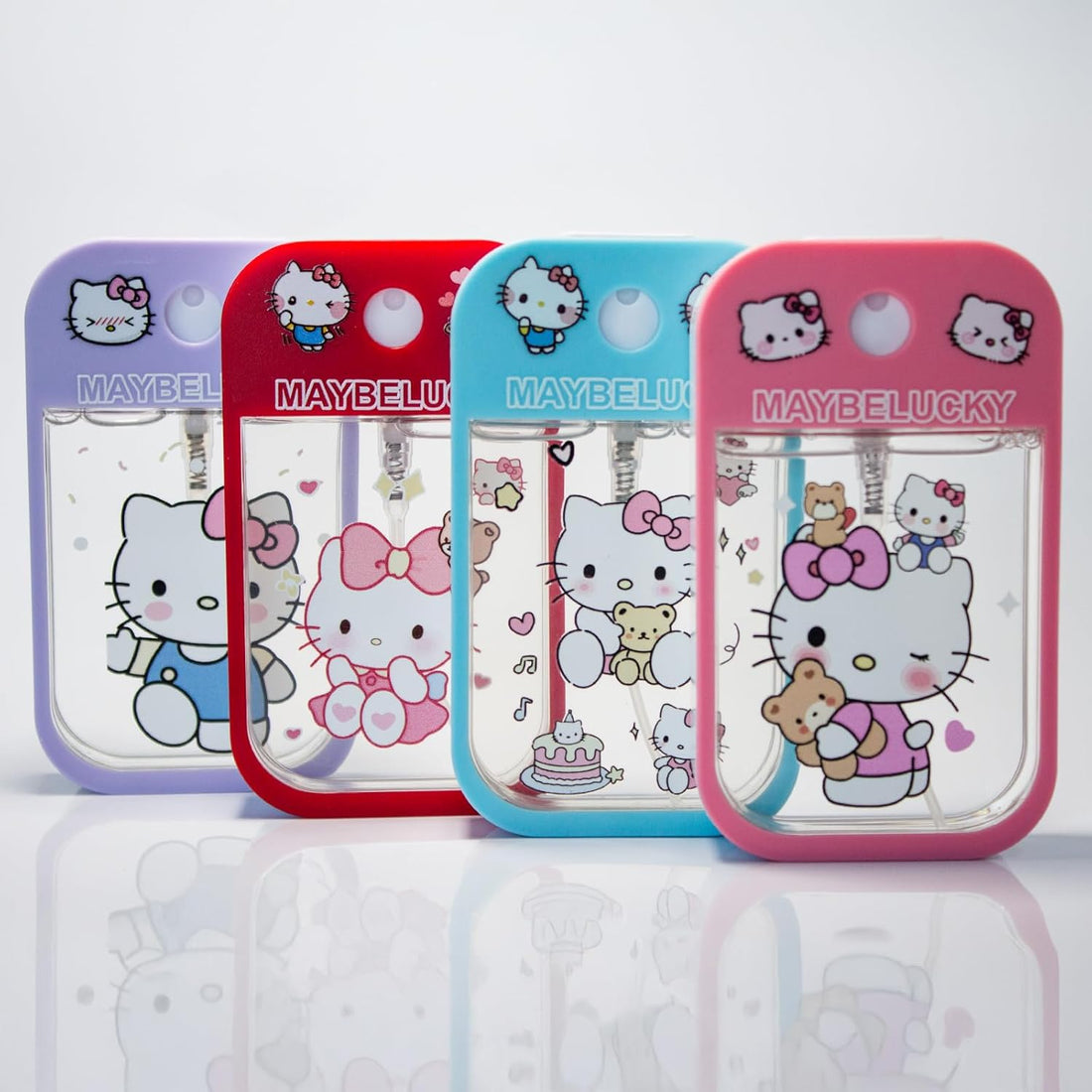 Bundle Kitty Set of 4 Hydrating Deodorizing Antibacterial Hand Sanitizer Spray Mist Non-Drying Compact Travel/Pocket Friendly Cute Kawaii Kitty Bundle For Women, Girls, Teens