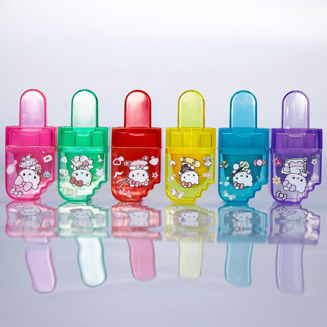 Bundle Kawaii Hello Kitty Magic Color Changing Fruity Popsicle Mood Lip Balm Set of 6 Moisturizing Nourishing Chapped Lips Gifts For Women, Girls, Teens, Tweens Ages 3+