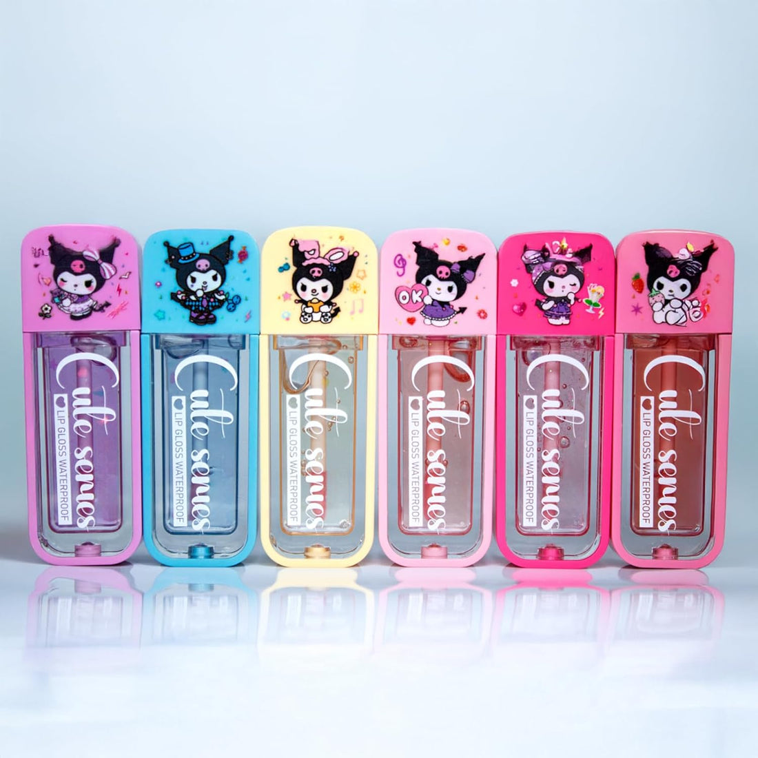 Bundle Cute Kawaii Kuromi Set of 6 Magic Mood Lip Gloss, PH activated color changing Scented Long Lasting Color, Non-Sticky Gifts, Party Favors Girls, Women, Teens