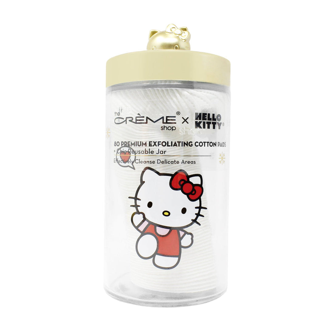 The Crème Shop x Hello Kitty Chic Large Reusable Jar + Premium Cotton Pads (Holiday Matte Gold)