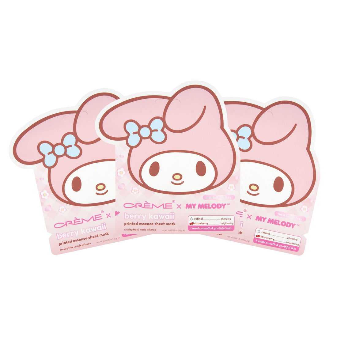 The Crème Shop x My Melody Berry Kawaii Printed Essence Sheet Mask (Set of 3) - $12 Value
