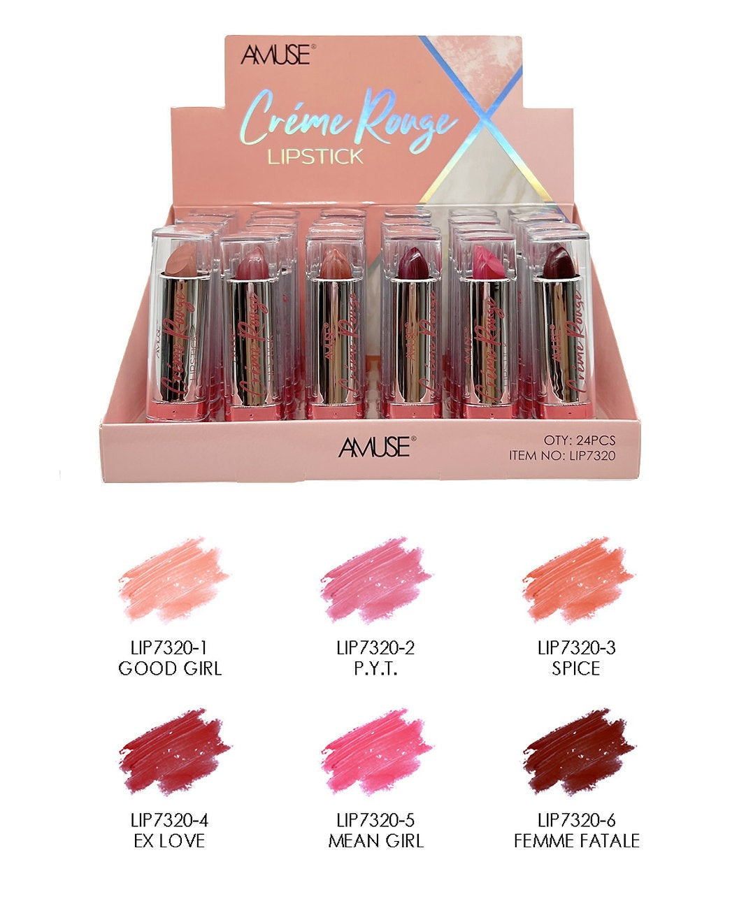 Amuse: Creme Rouge Lipstick 6 Colors -24pc display