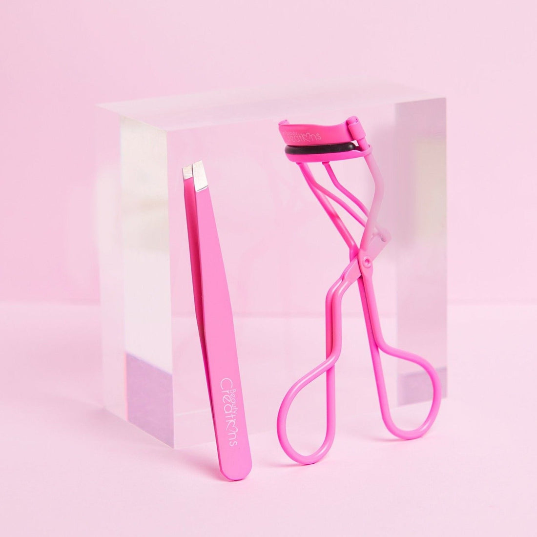 Beauty Creations Hot Pink Eyelash Curler and Tweezer Set
