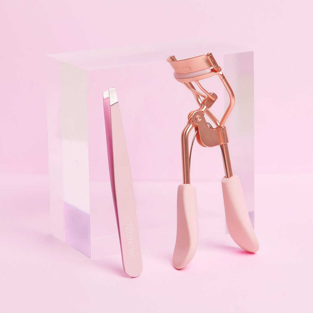 Beauty Creations Light Pink Eyelash Curler and Tweezer Set